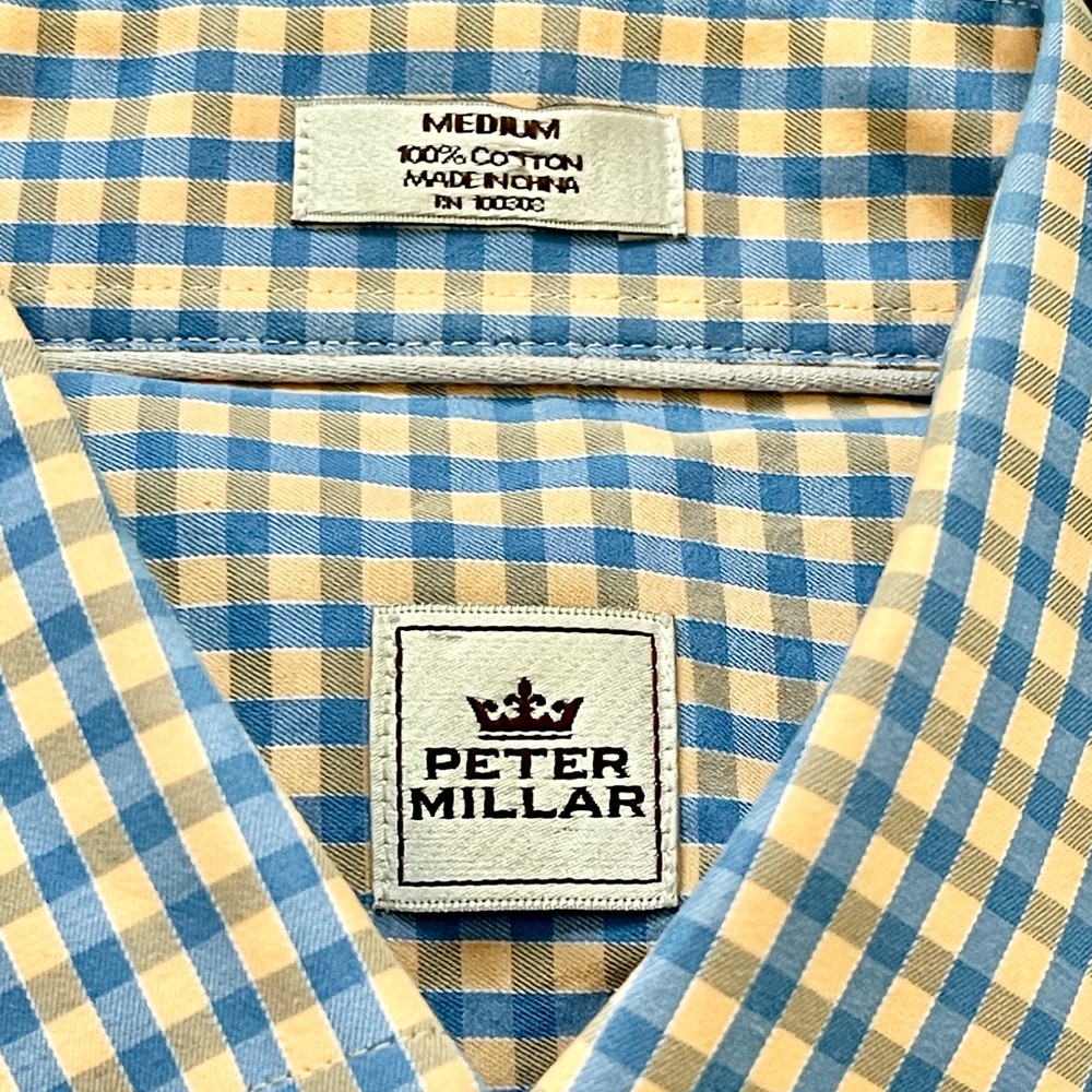Peter Millar Checkered Button Down Shirt | Blue & Orange | Medium
